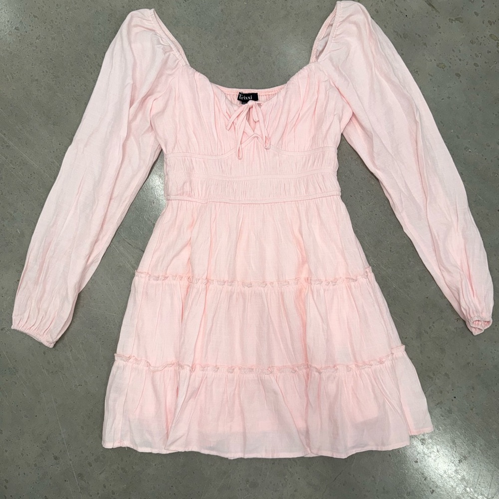 Trixxi Light‎ Pink Tie-Neck Peasant Dress